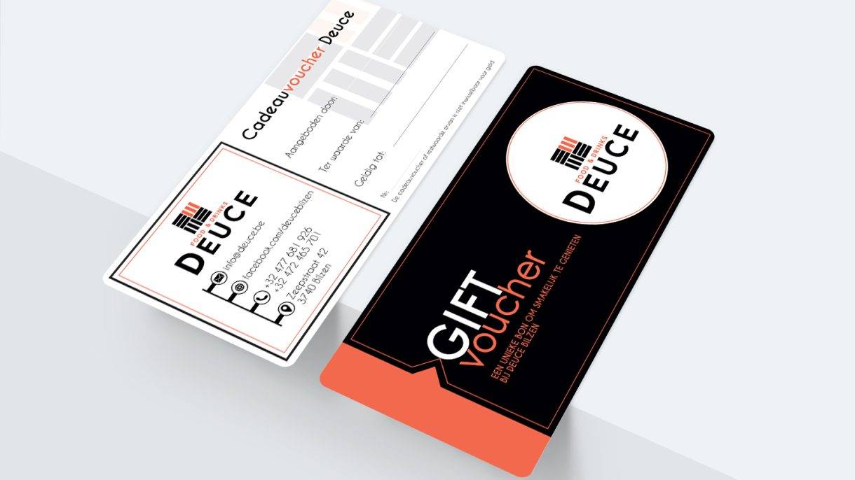 Cadeaubon design voor DEUCE Food & Drinks Bilzen